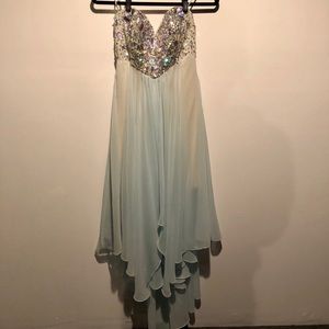 High low light blue prom dress